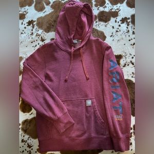 Ariat Rebar Maroon Hoodie Sweatshirt w/Navy Embroidery Size Small